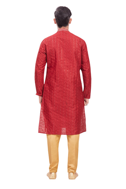 Mens Chickan-Kari Work Kurta Set