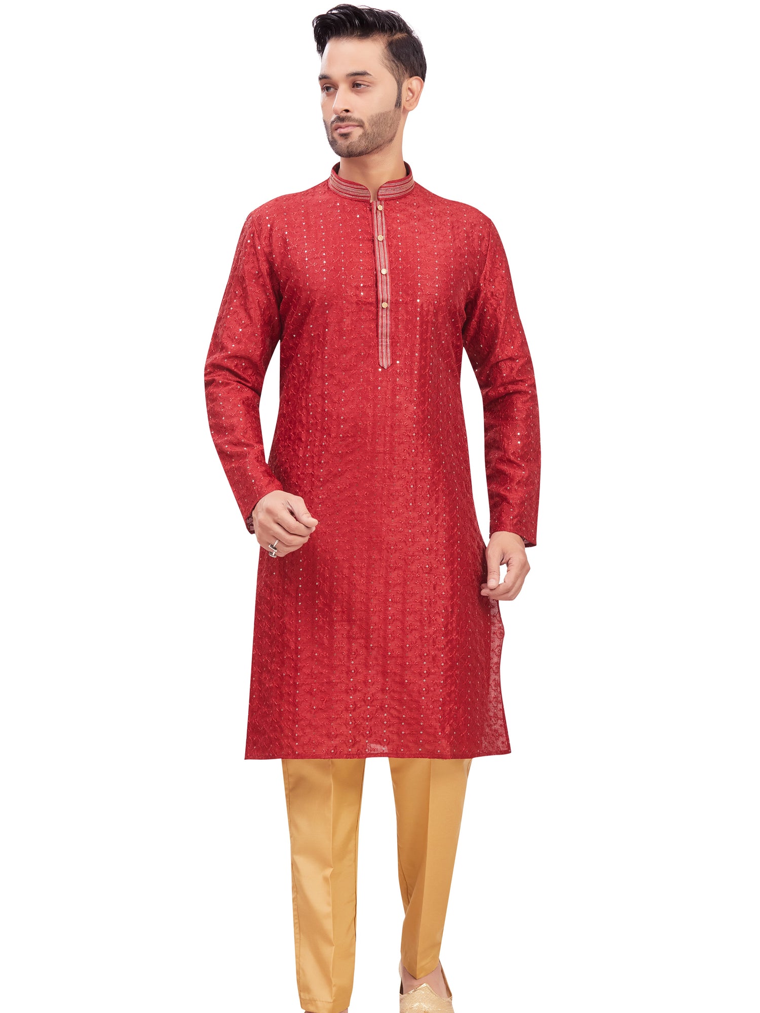 Mens Chickan-Kari Work Kurta Set