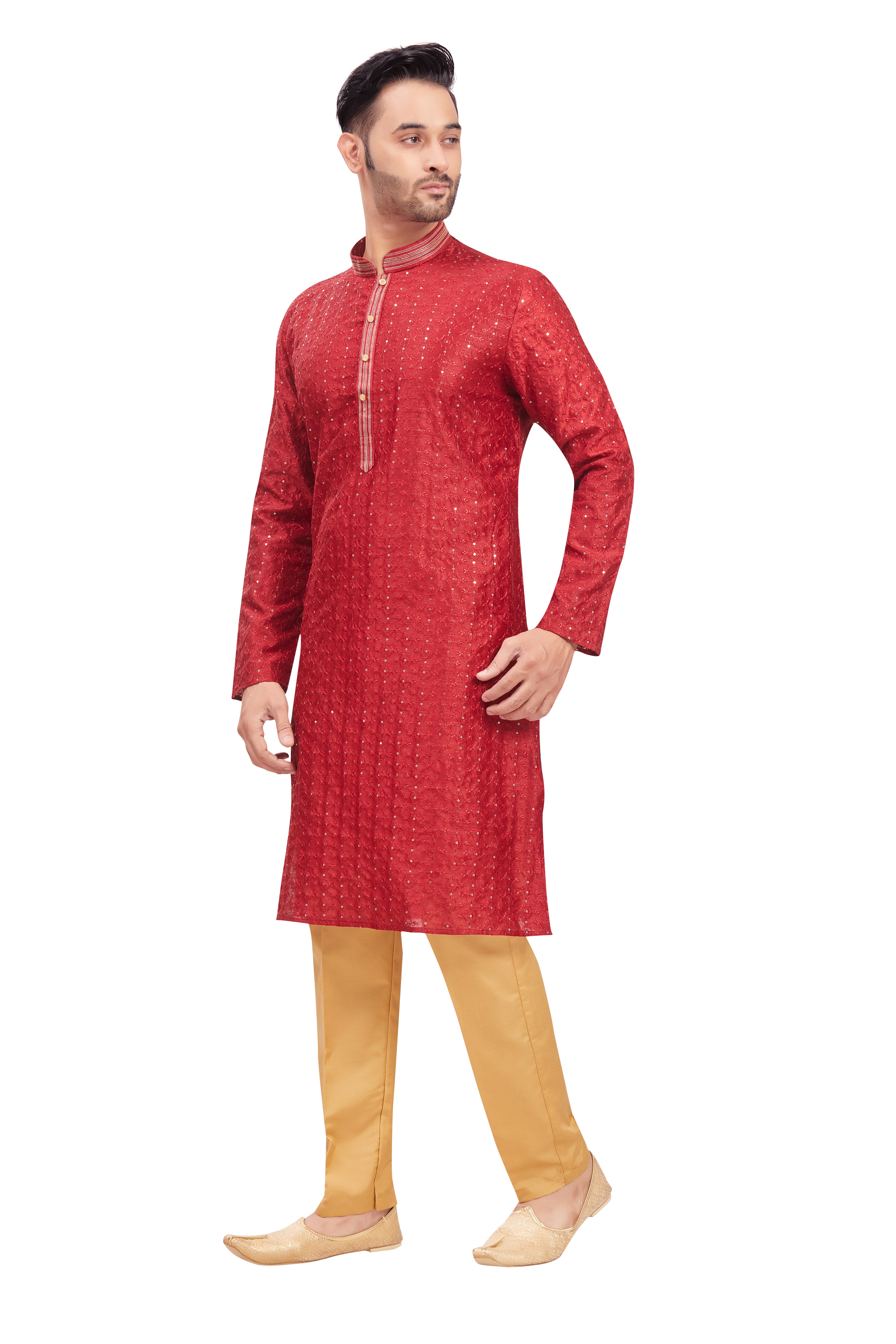 Mens Chickan-Kari Work Kurta Set