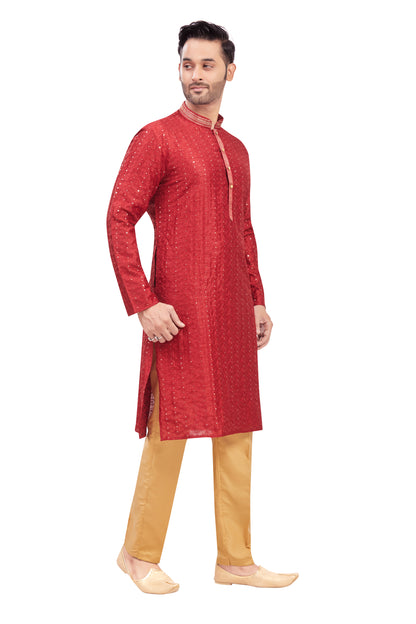 Mens Chickan-Kari Work Kurta Set