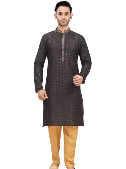 Mens Chickan-Kari Work Kurta Set