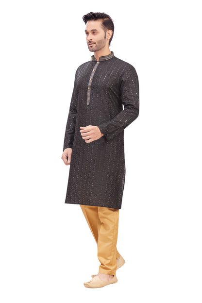 Mens Chickan-Kari Work Kurta Set