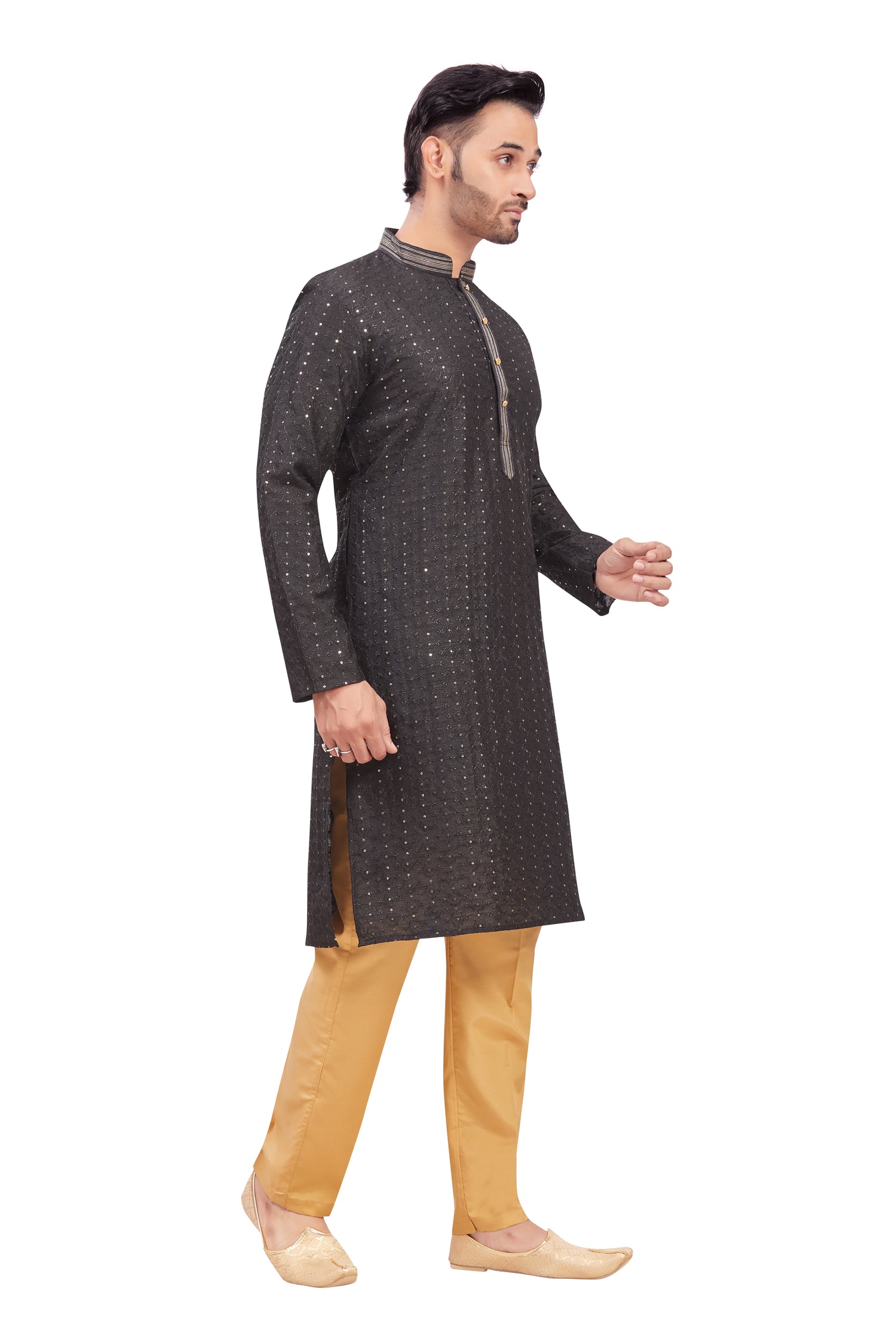 Mens Chickan-Kari Work Kurta Set