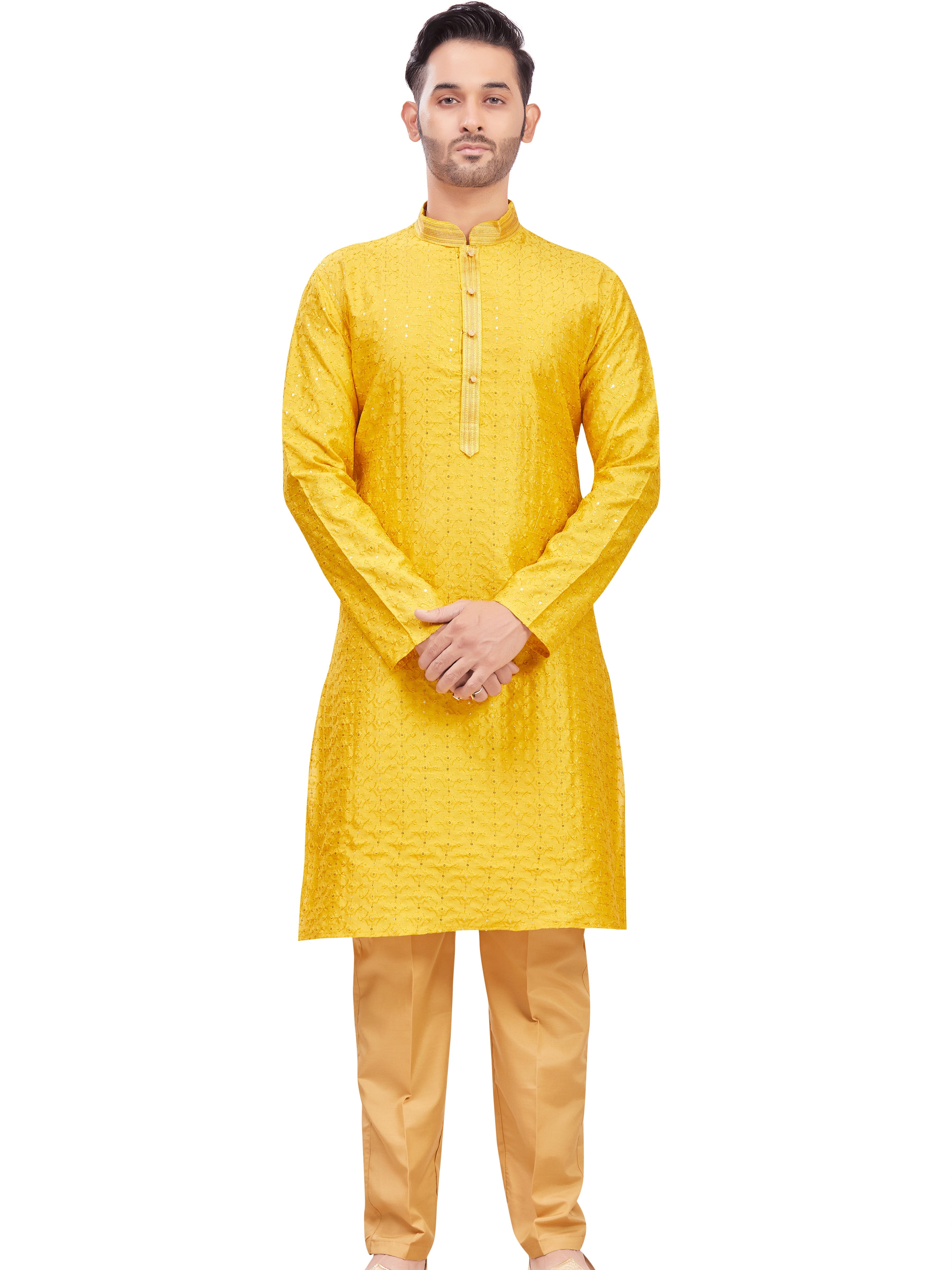 Mens Chickan-Kari Work Kurta Set