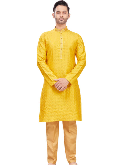 Mens Chickan-Kari Work Kurta Set