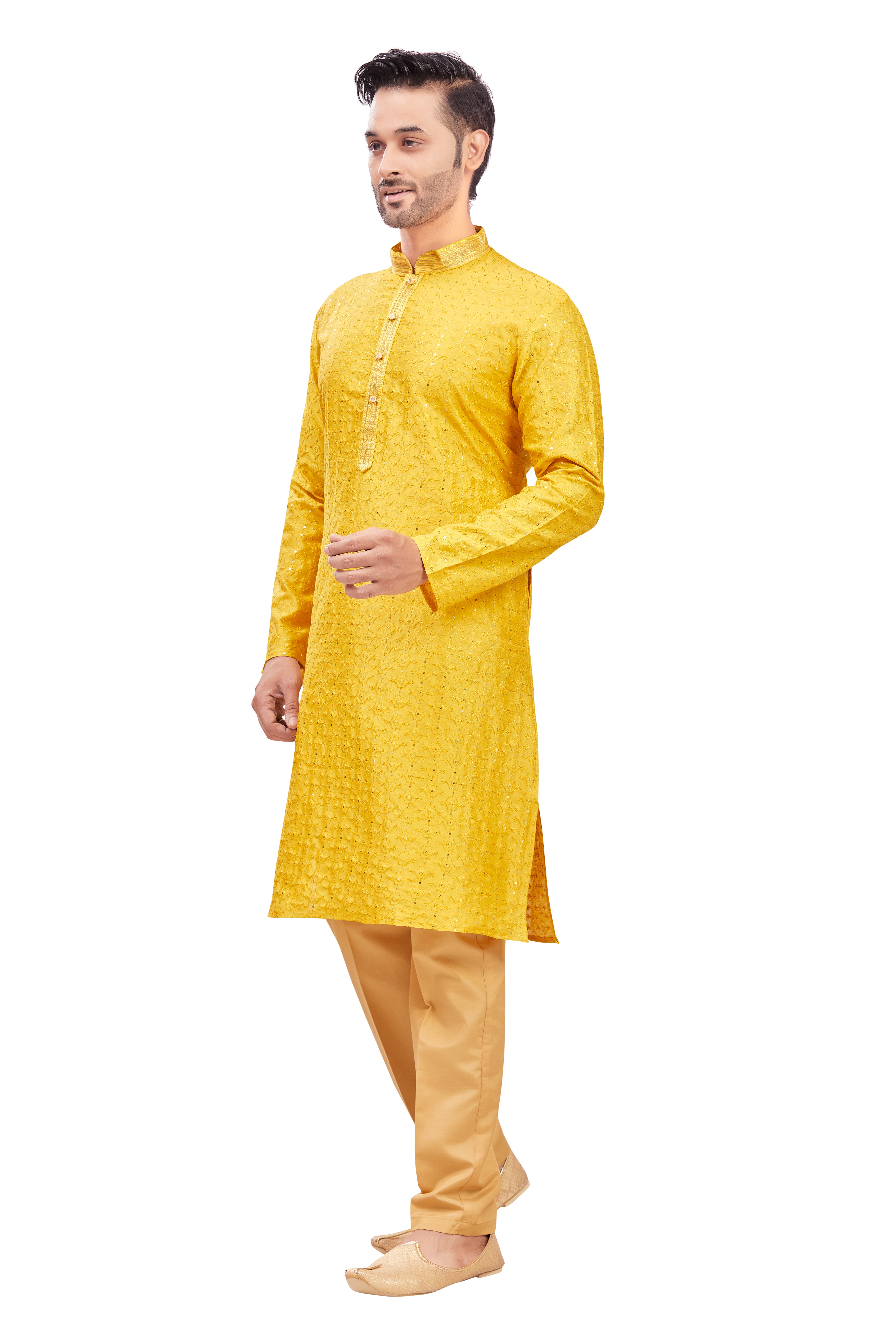 Mens Chickan-Kari Work Kurta Set