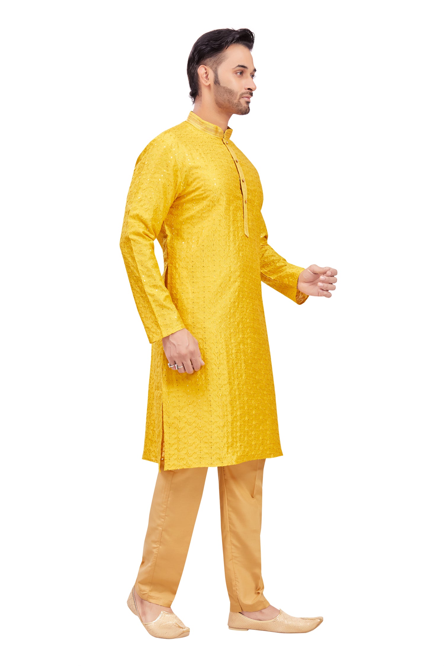 Mens Chickan-Kari Work Kurta Set