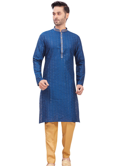 Mens Chickan-Kari Work Kurta Set