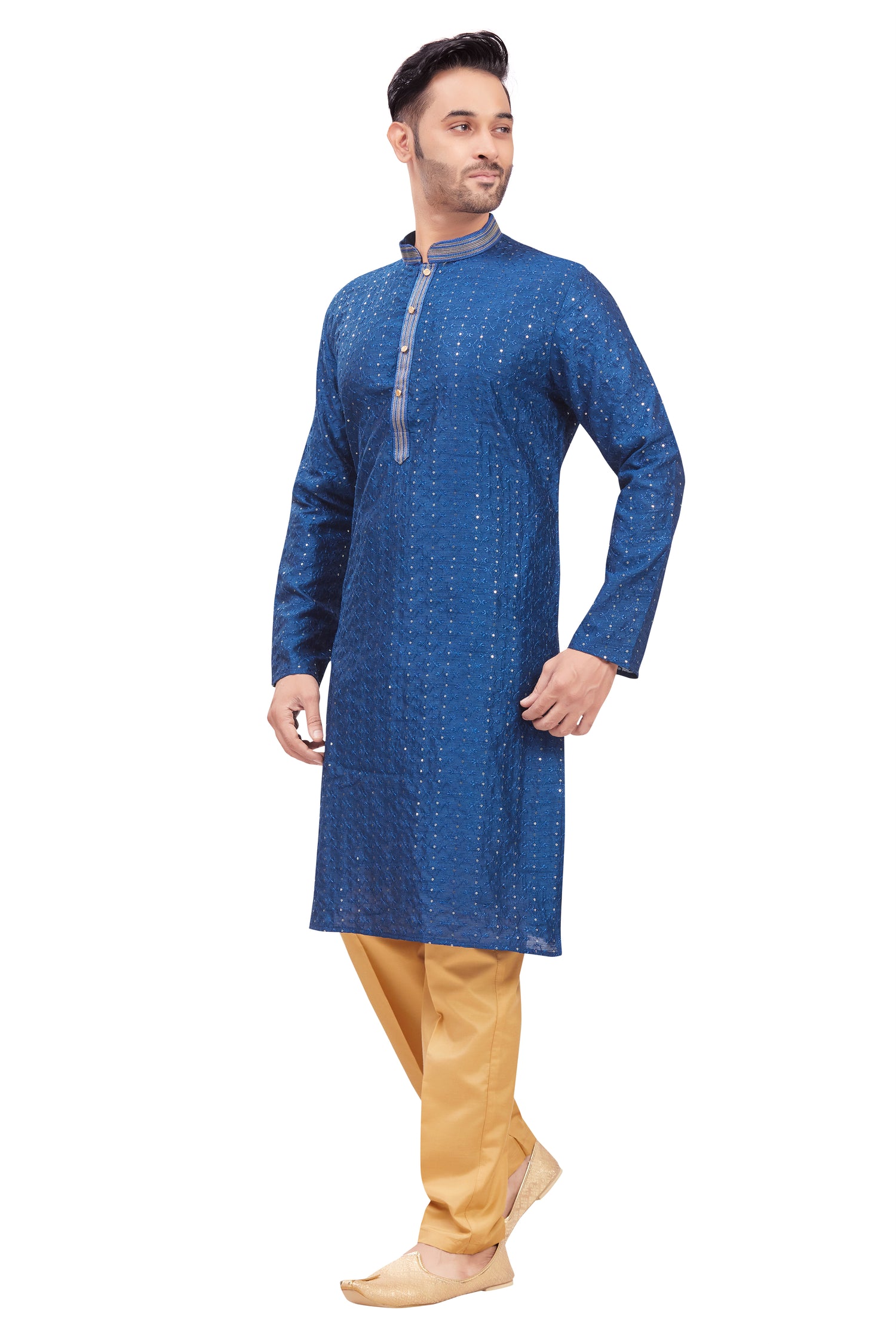 Mens Chickan-Kari Work Kurta Set