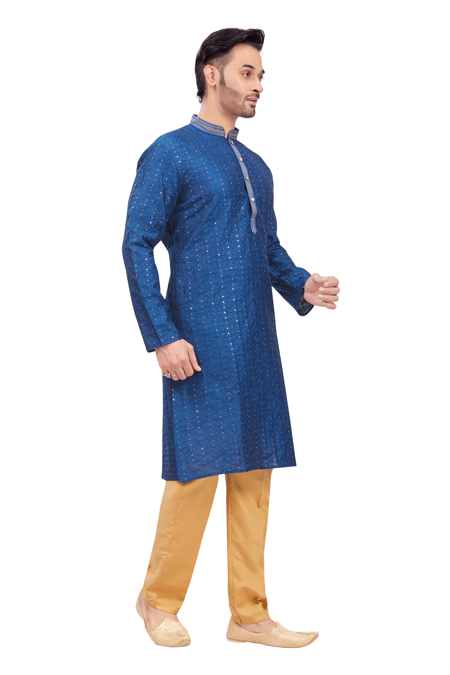 Mens Chickan-Kari Work Kurta Set