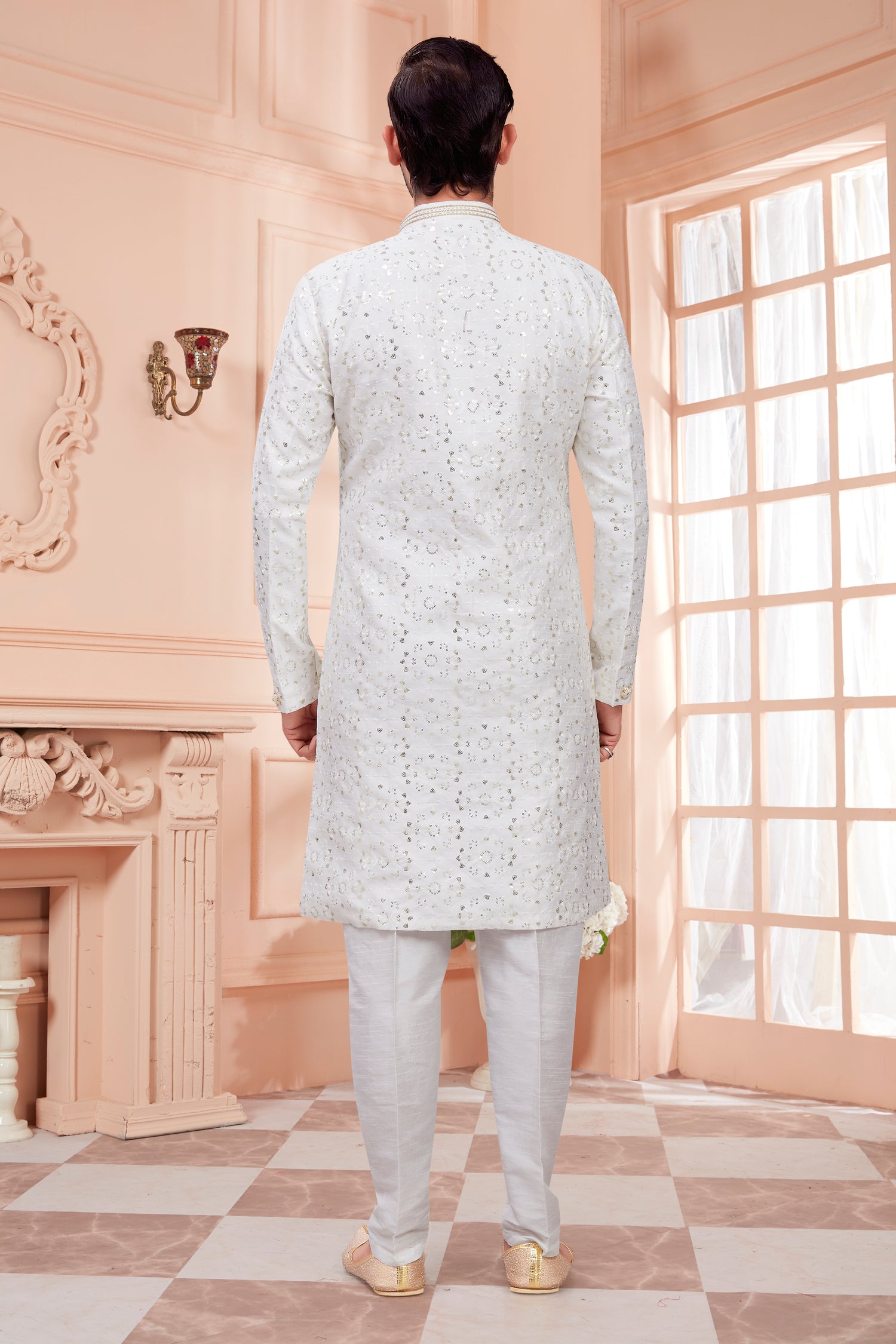 Mens Sequin Embroidered Work Kurta Set