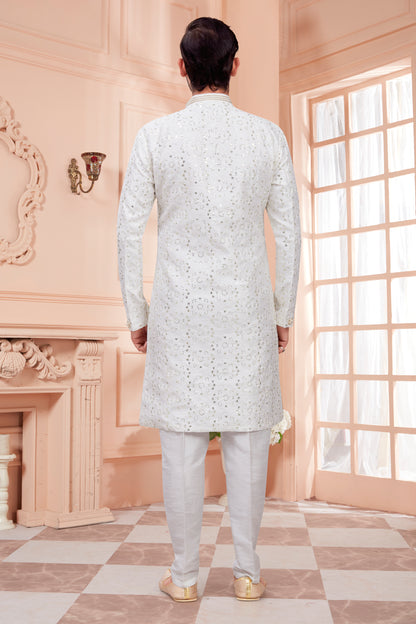 Mens Sequin Embroidered Work Kurta Set