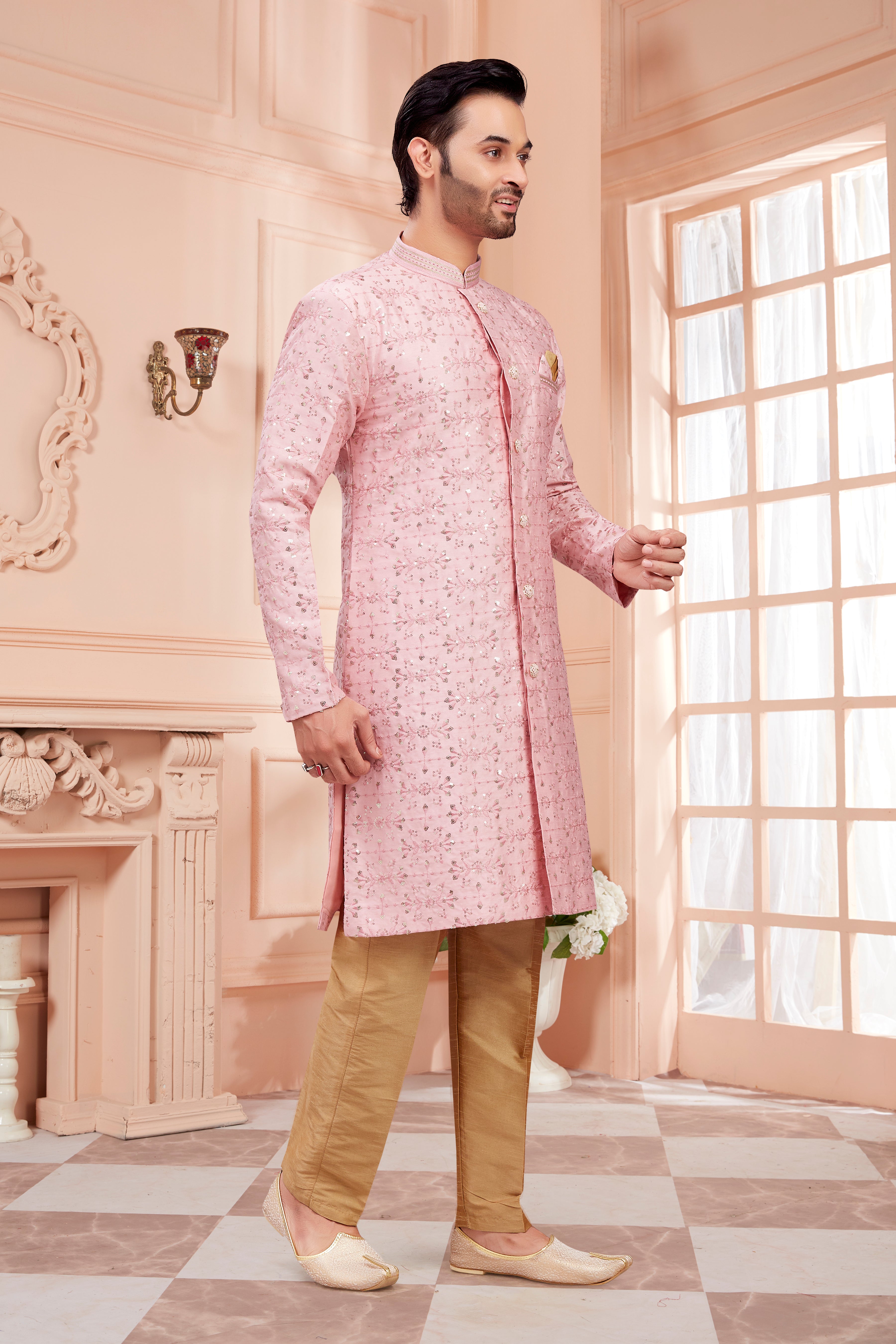 Mens Sequin Embroidered Work Kurta Set