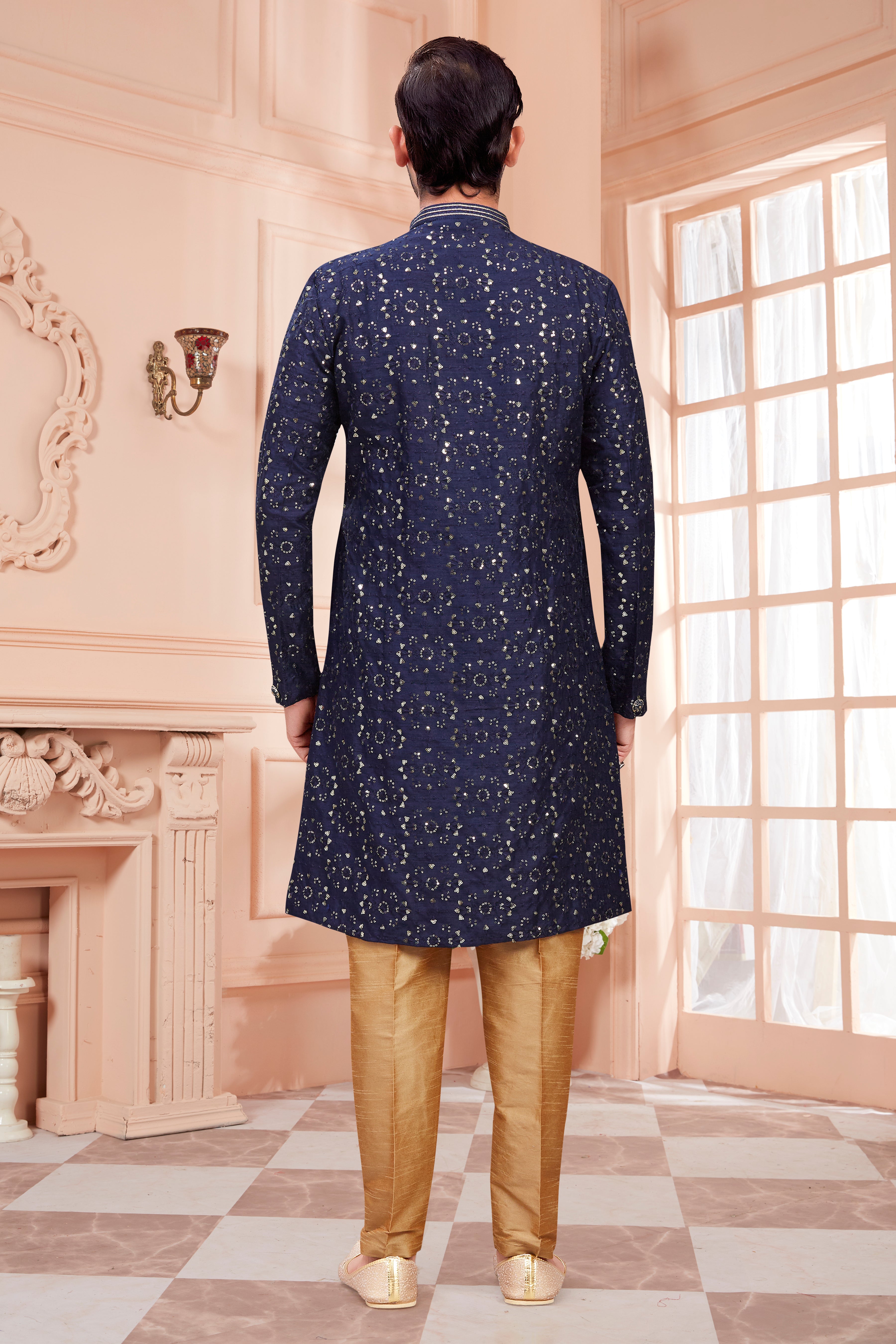 Mens Sequin Embroidered Work Kurta Set