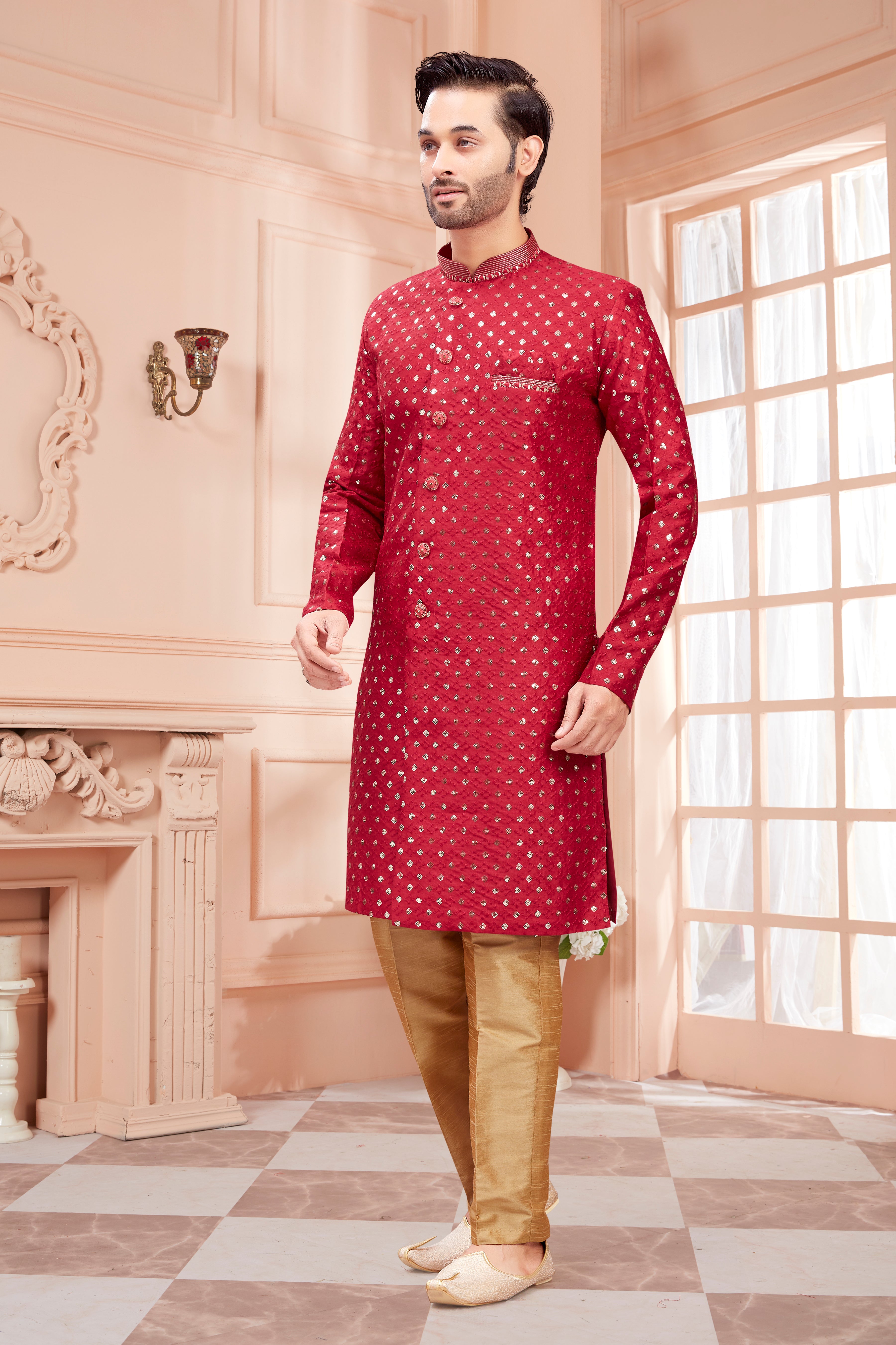 Mens Sequin Embroidered Kurta Set