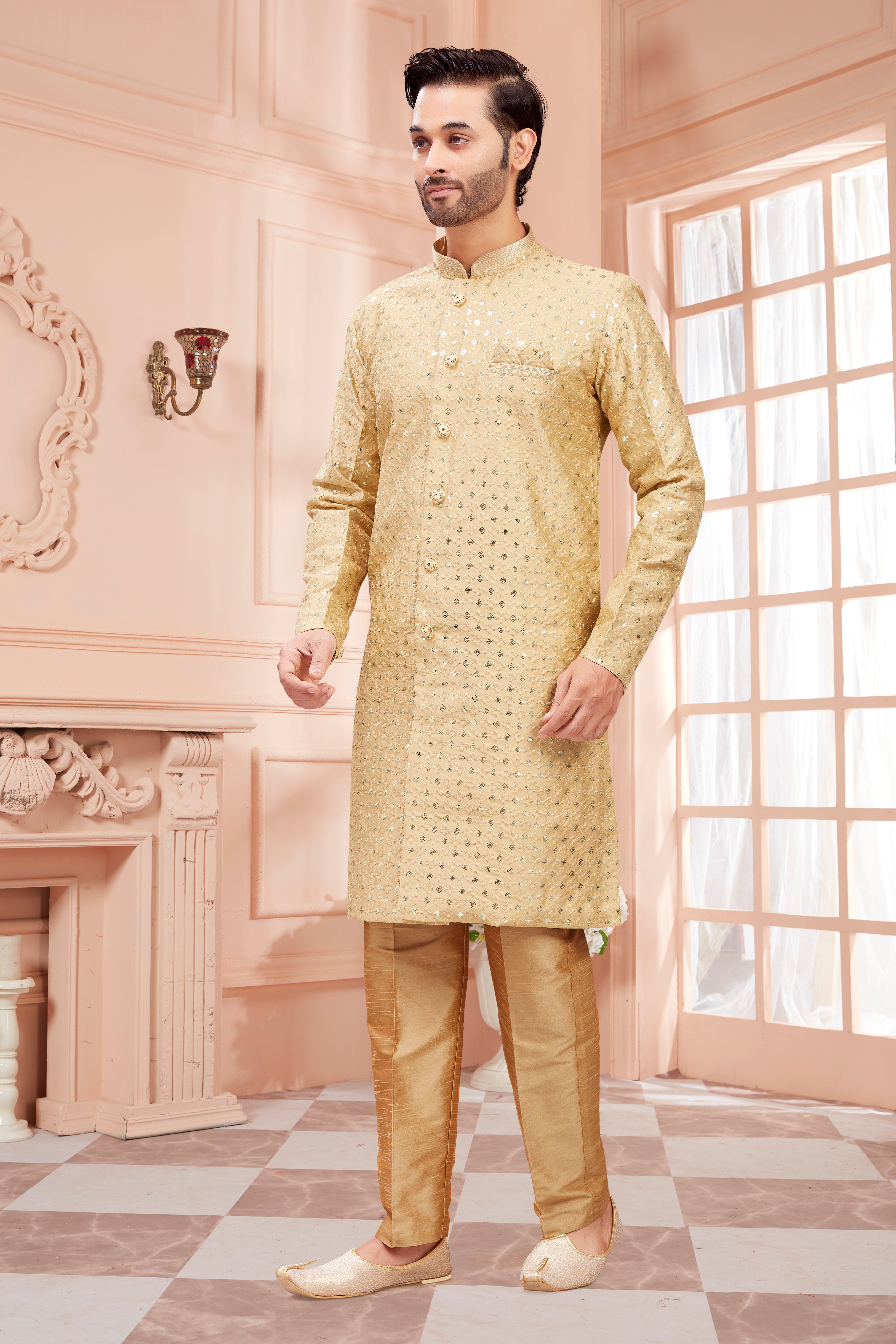 Mens Sequin Embroidered Kurta Set