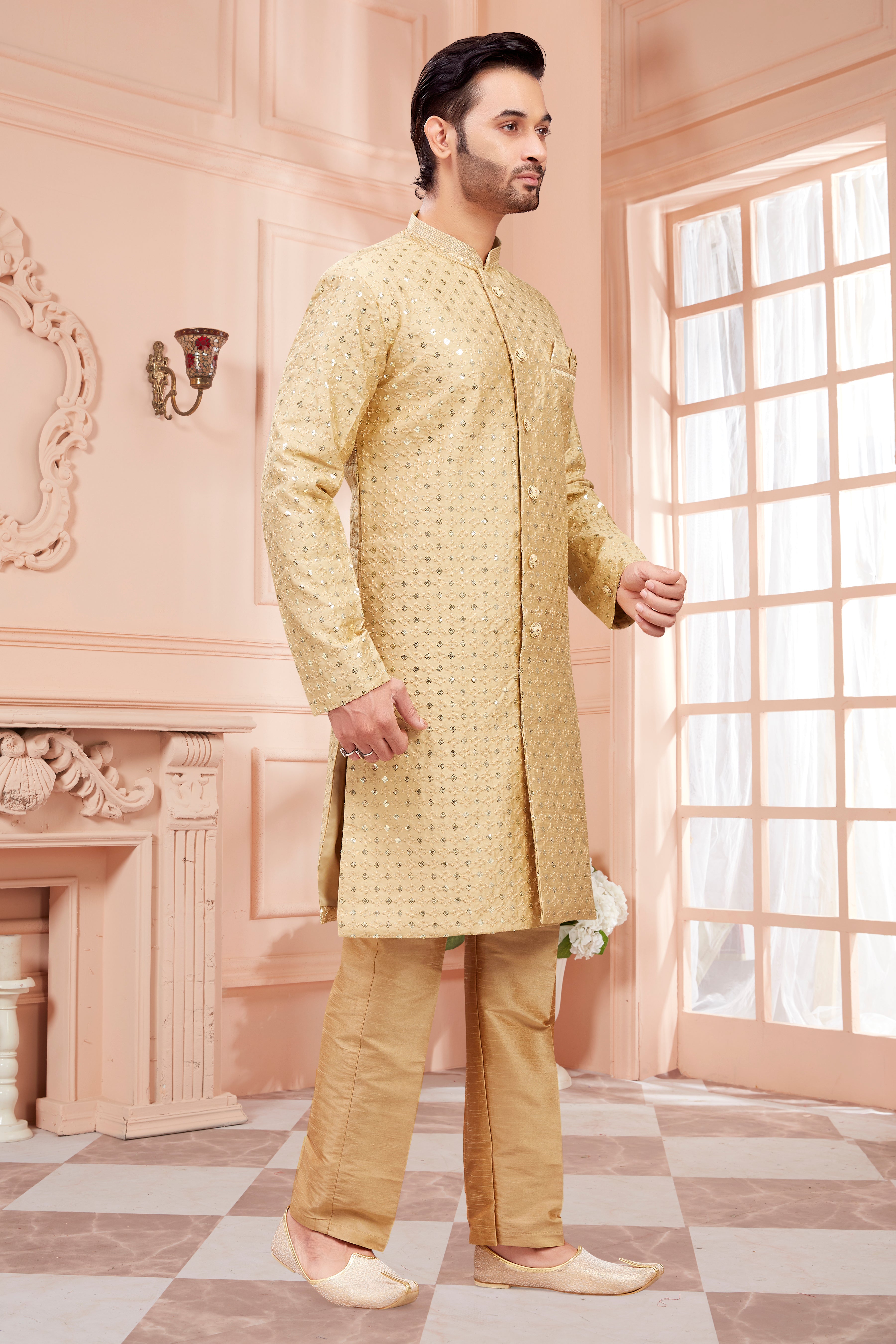 Mens Sequin Embroidered Kurta Set