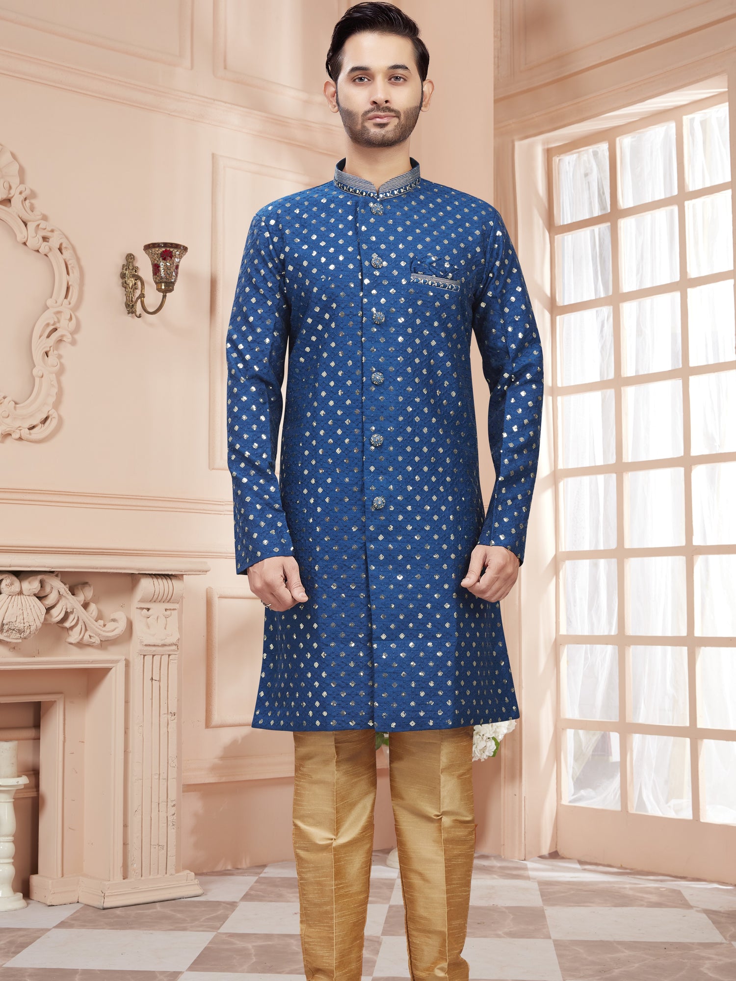 Mens Sequin Embroidered Kurta Set