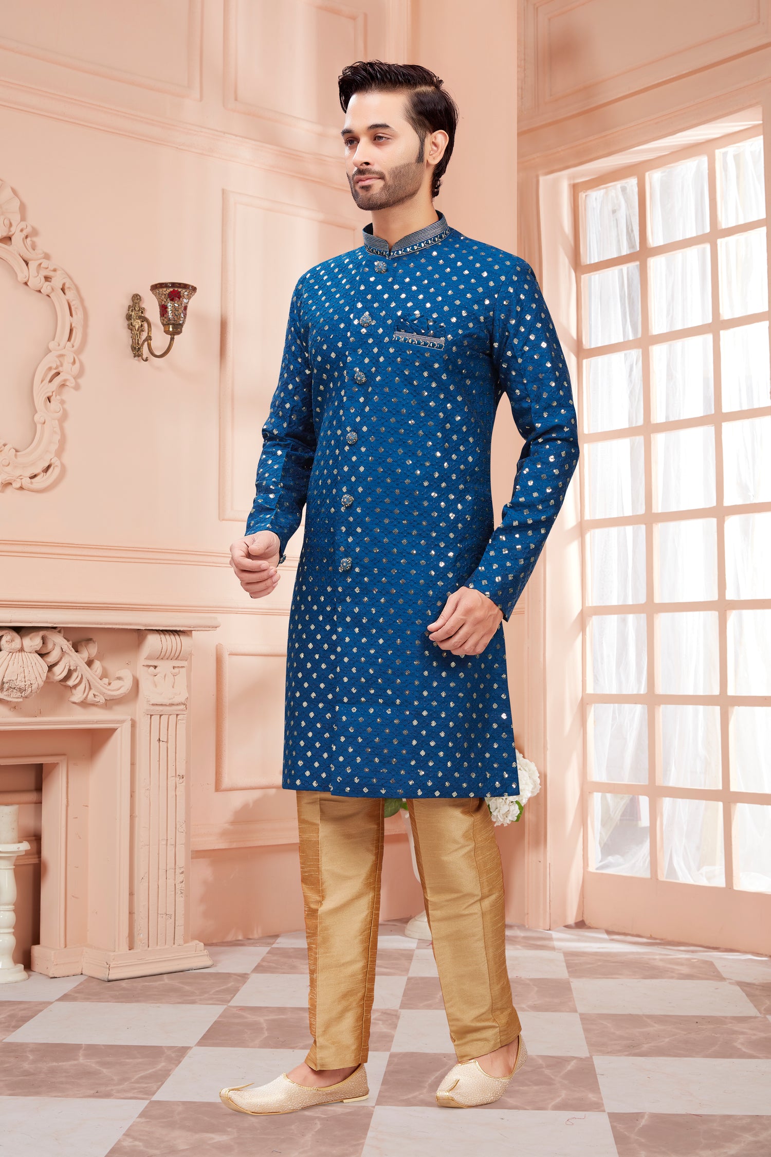 Mens Sequin Embroidered Kurta Set