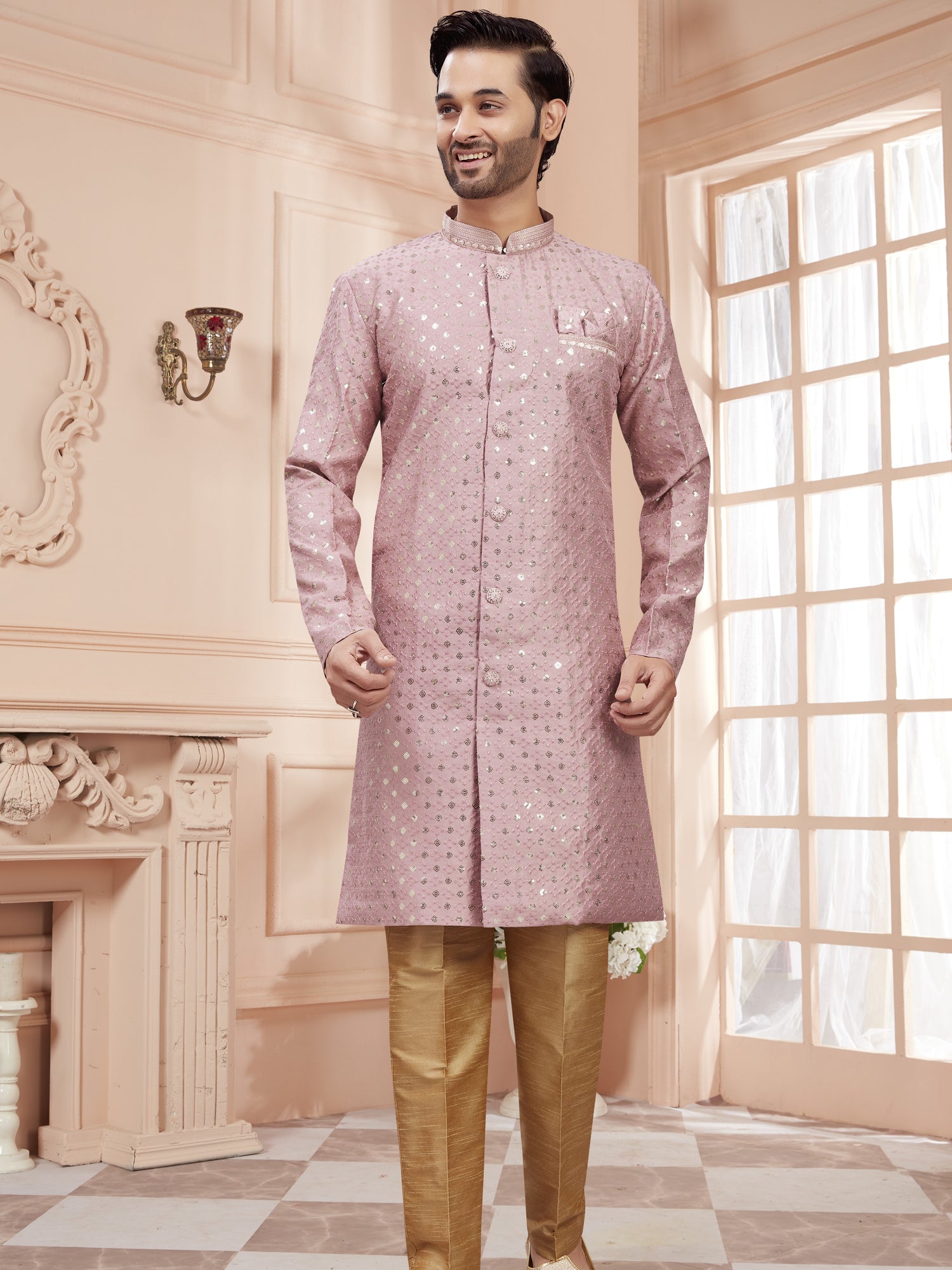 Mens Sequin Embroidered Kurta Set