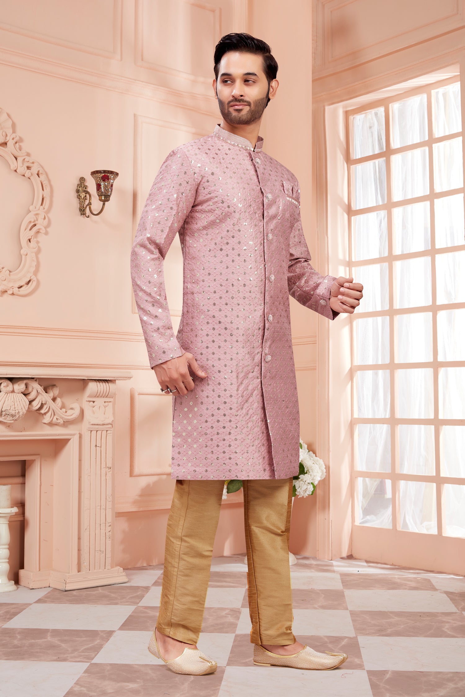 Mens Sequin Embroidered Kurta Set