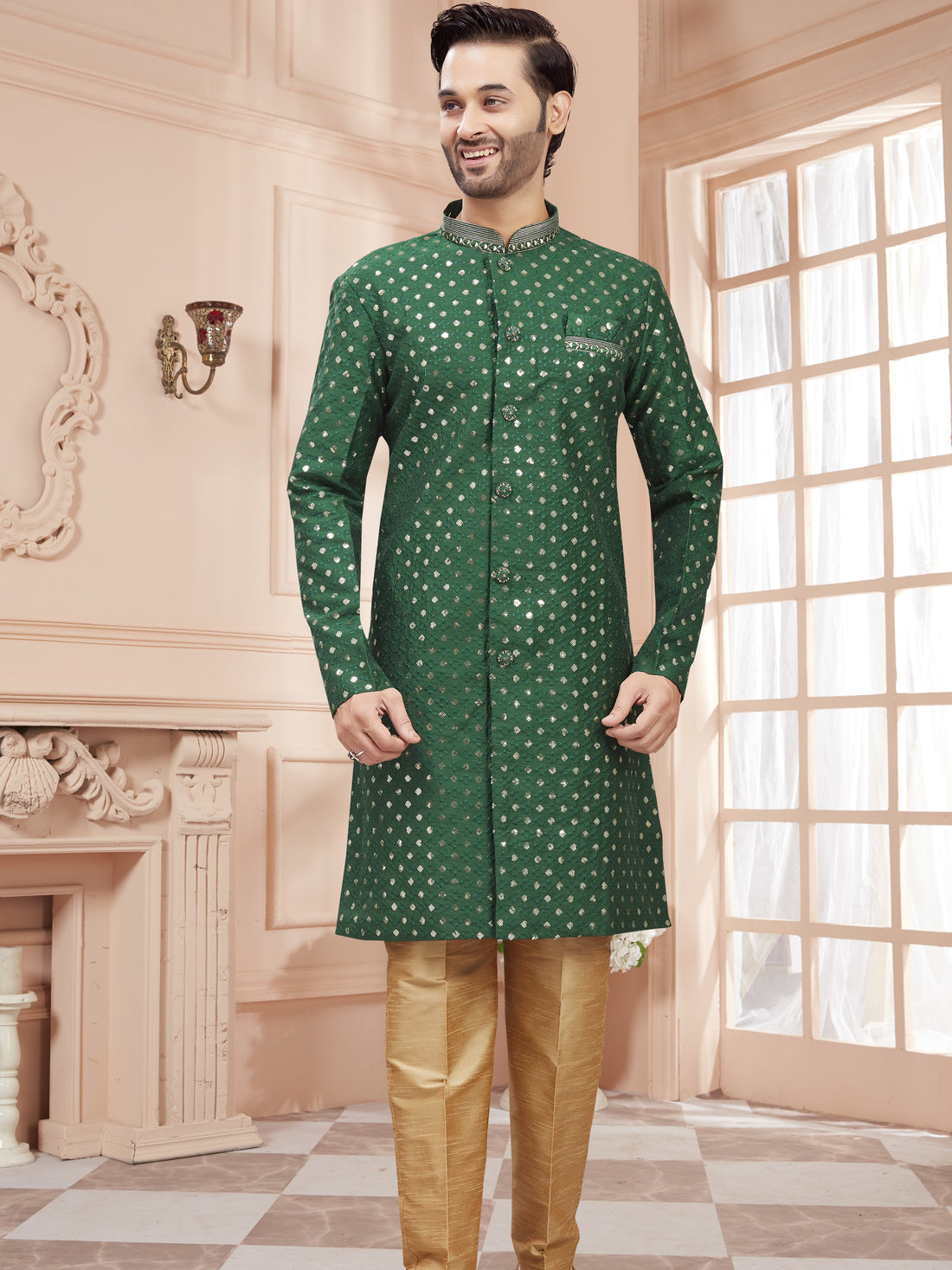 Mens Sequin Embroidered Kurta Set