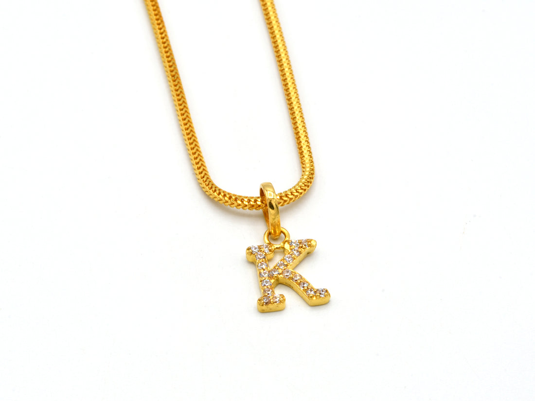 22ct Gold CZ &quot;K&quot; Initial Pendant - Roop Darshan